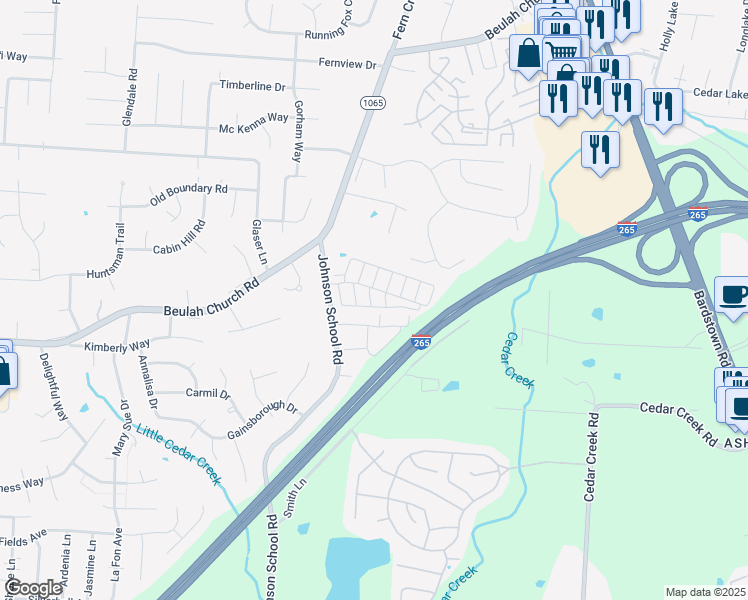 map of restaurants, bars, coffee shops, grocery stores, and more near 8009 Hunter Green Way in Louisville