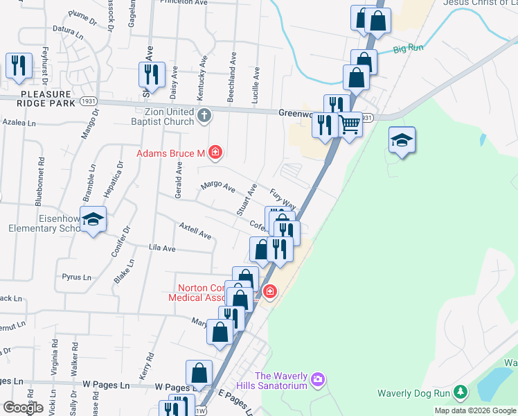 map of restaurants, bars, coffee shops, grocery stores, and more near 4806 Margo Avenue in Louisville