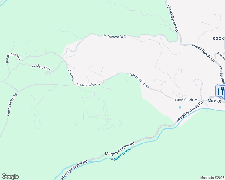 map of restaurants, bars, coffee shops, grocery stores, and more near 1371 French Gulch Road in Murphys