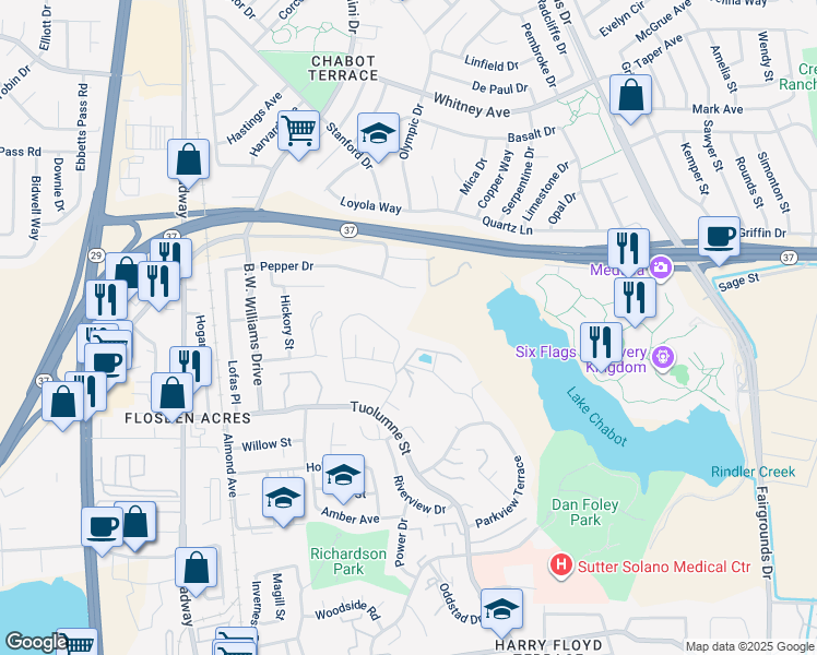 map of restaurants, bars, coffee shops, grocery stores, and more near 424 Phoenix Circle in Vallejo