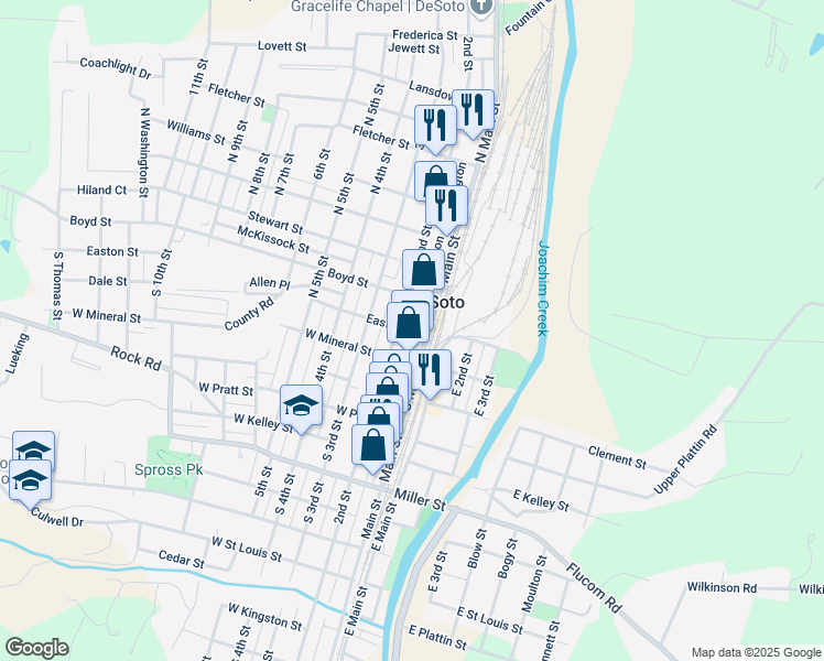 map of restaurants, bars, coffee shops, grocery stores, and more near 55 Edington in De Soto