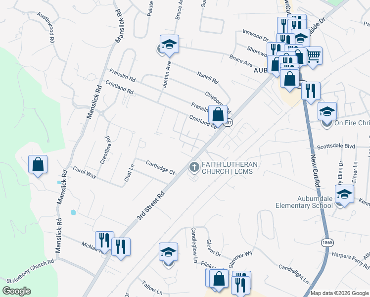 map of restaurants, bars, coffee shops, grocery stores, and more near 1108 Royal Gardens Court in Louisville