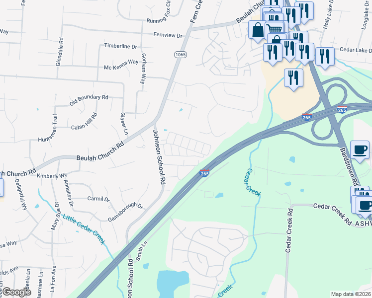 map of restaurants, bars, coffee shops, grocery stores, and more near 8009 Hunter Green Way in Louisville