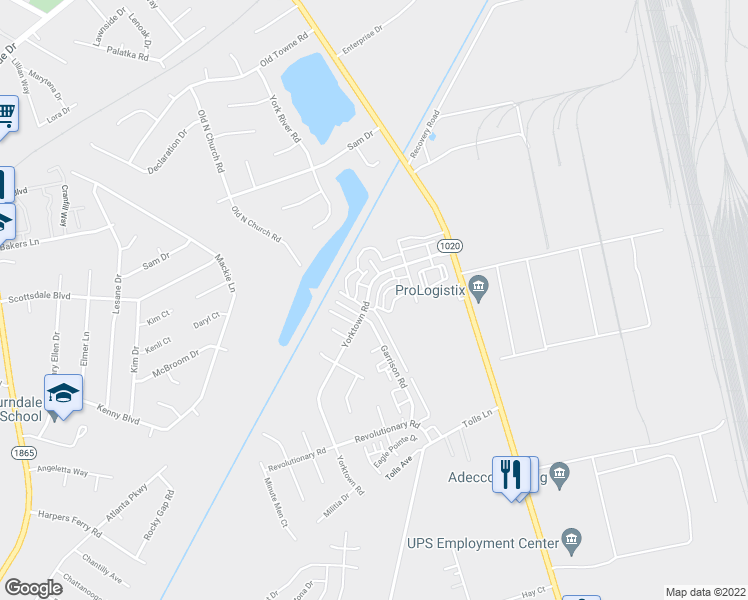 map of restaurants, bars, coffee shops, grocery stores, and more near 7217 Yorktown Road in Louisville