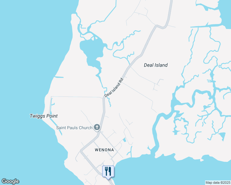 map of restaurants, bars, coffee shops, grocery stores, and more near 9315 Maryland 363 in Deal Island Historic District