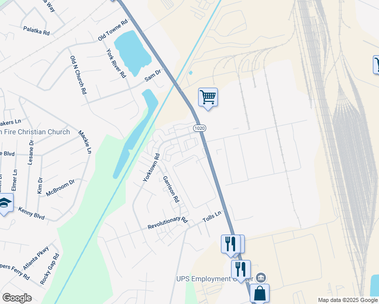 map of restaurants, bars, coffee shops, grocery stores, and more near 7121 Yorktown Terrace in Louisville