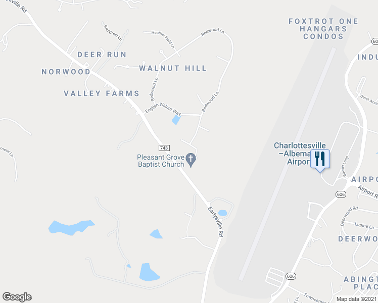 map of restaurants, bars, coffee shops, grocery stores, and more near 1330 Elderberry Place in Earlysville