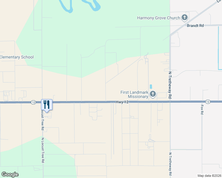 map of restaurants, bars, coffee shops, grocery stores, and more near 17390 Kroll Road in Acampo