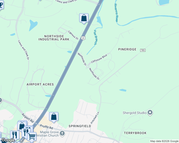 map of restaurants, bars, coffee shops, grocery stores, and more near 3628 Pritchett Lane in Charlottesville