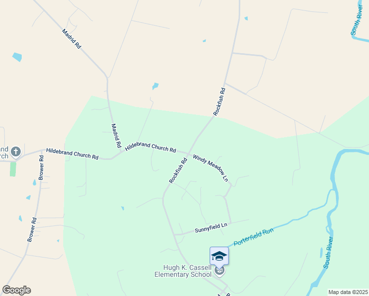 map of restaurants, bars, coffee shops, grocery stores, and more near Hildebrand Church Road in Augusta County