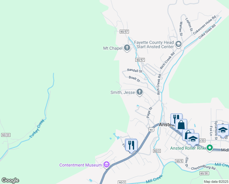 map of restaurants, bars, coffee shops, grocery stores, and more near 327 Dufour Street in Ansted