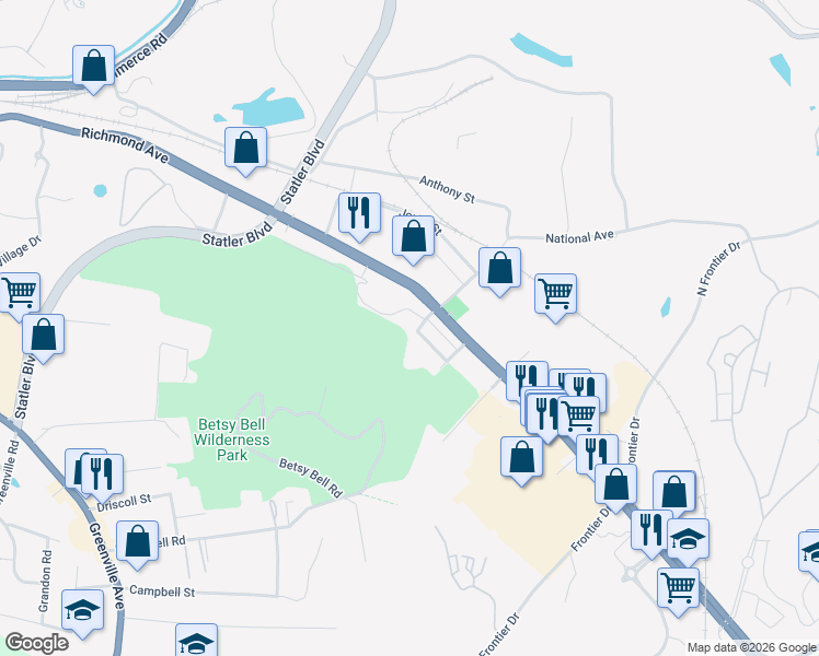 map of restaurants, bars, coffee shops, grocery stores, and more near 818 Richmond Ave in Staunton