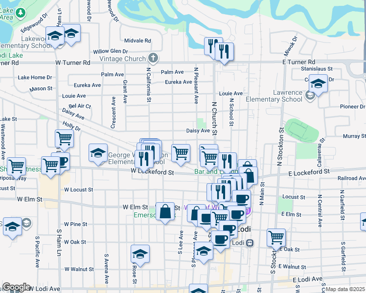 map of restaurants, bars, coffee shops, grocery stores, and more near 419 Matthew Plaza in Lodi