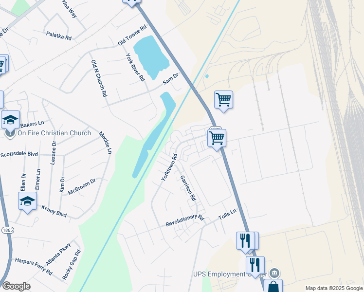 map of restaurants, bars, coffee shops, grocery stores, and more near 7209 Yorktown Road in Louisville