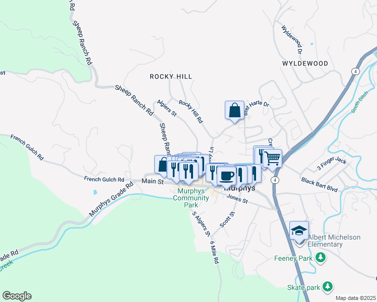 map of restaurants, bars, coffee shops, grocery stores, and more near 661 Algiers Street in Murphys