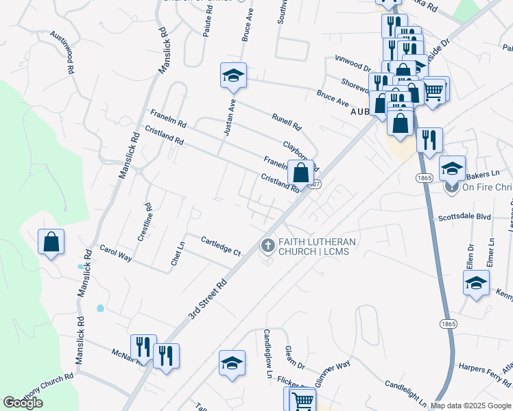 map of restaurants, bars, coffee shops, grocery stores, and more near 1105 Royal Gardens Court in Louisville