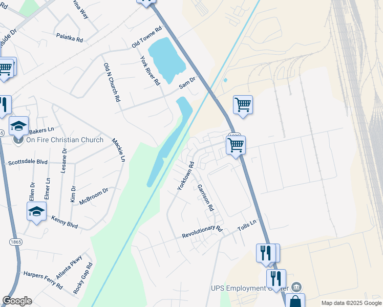 map of restaurants, bars, coffee shops, grocery stores, and more near 7210 Yorktown Road in Louisville