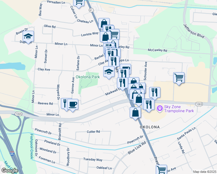 map of restaurants, bars, coffee shops, grocery stores, and more near in Louisville
