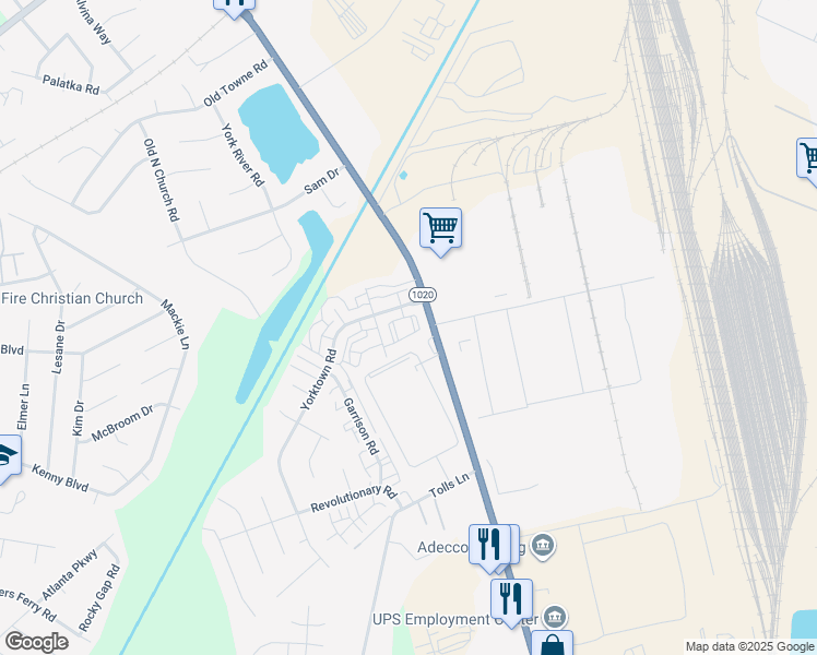 map of restaurants, bars, coffee shops, grocery stores, and more near 7415 Patrick Henry Court in Louisville