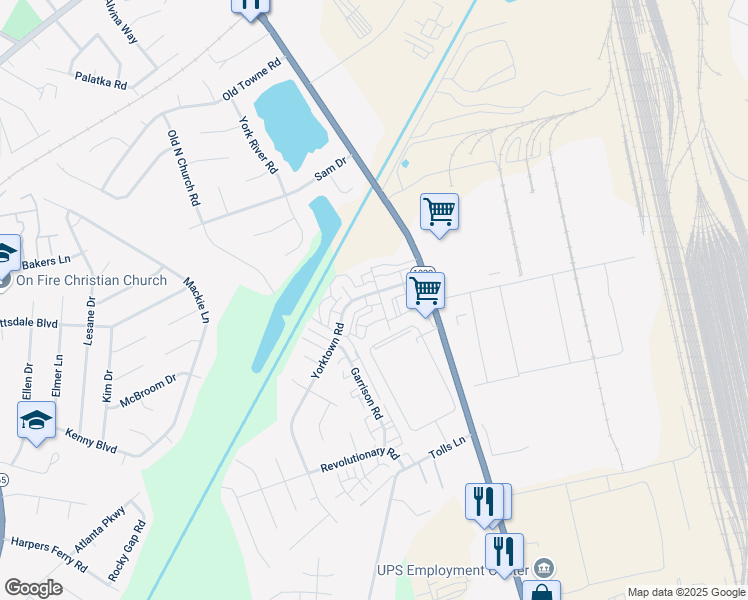 map of restaurants, bars, coffee shops, grocery stores, and more near 7404 Patrick Henry Road in Louisville