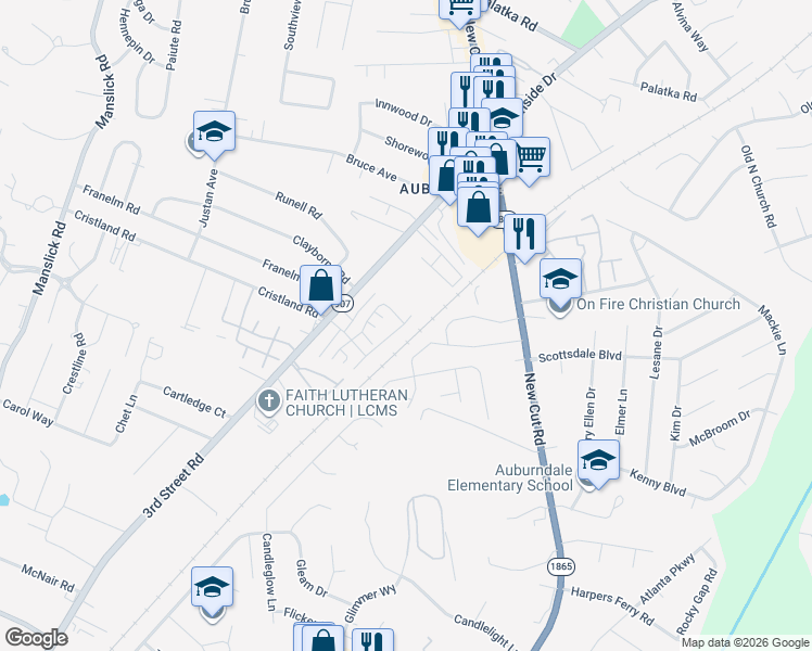 map of restaurants, bars, coffee shops, grocery stores, and more near 7500 Autumn Pointe Drive in Louisville