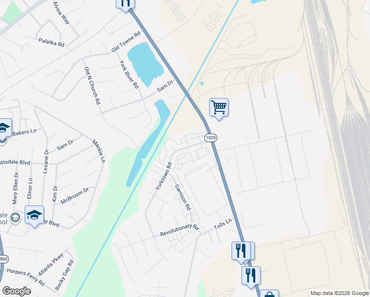 map of restaurants, bars, coffee shops, grocery stores, and more near 7209 Yorktown Road in Louisville