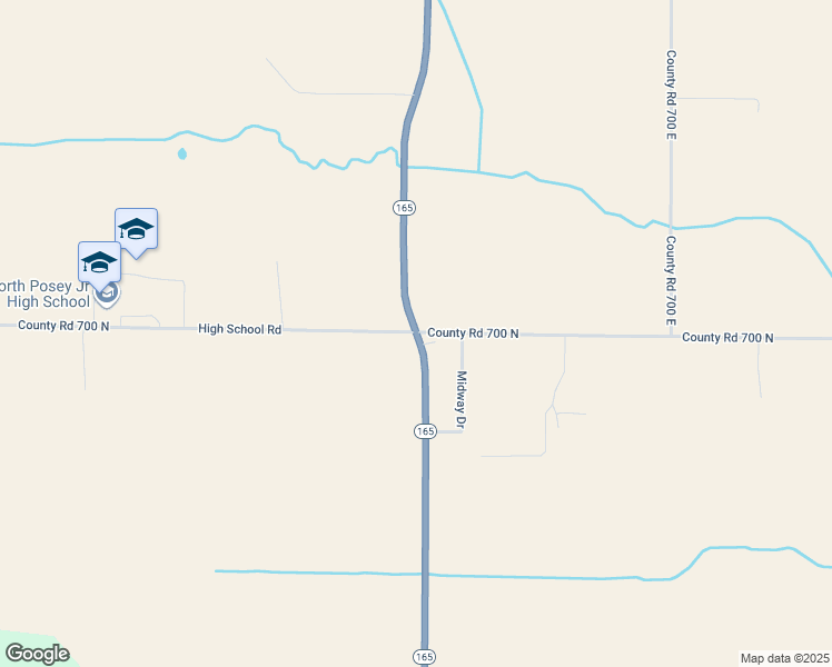 map of restaurants, bars, coffee shops, grocery stores, and more near 6401 County Road 700 North in Poseyville