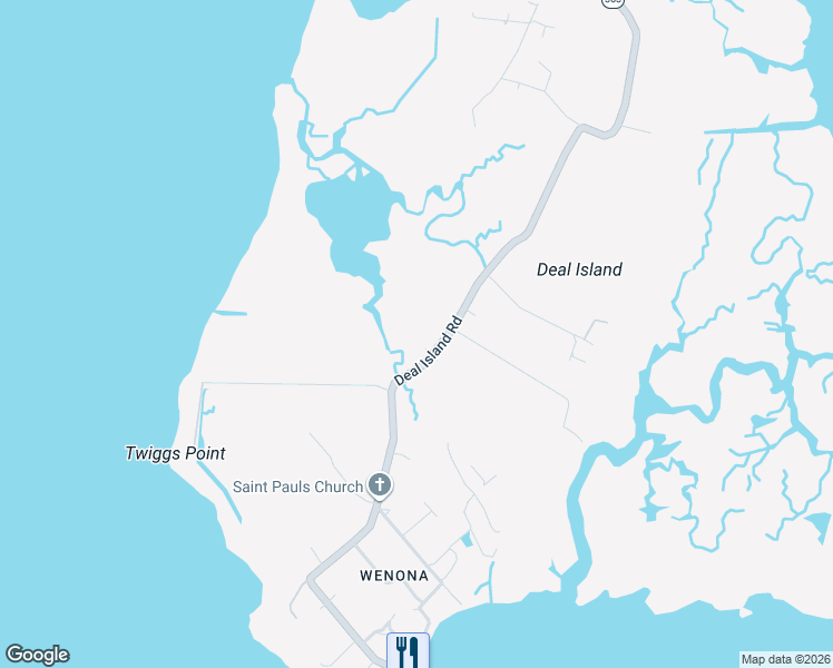 map of restaurants, bars, coffee shops, grocery stores, and more near 9346 Deal Island Road in Deal Island Historic District