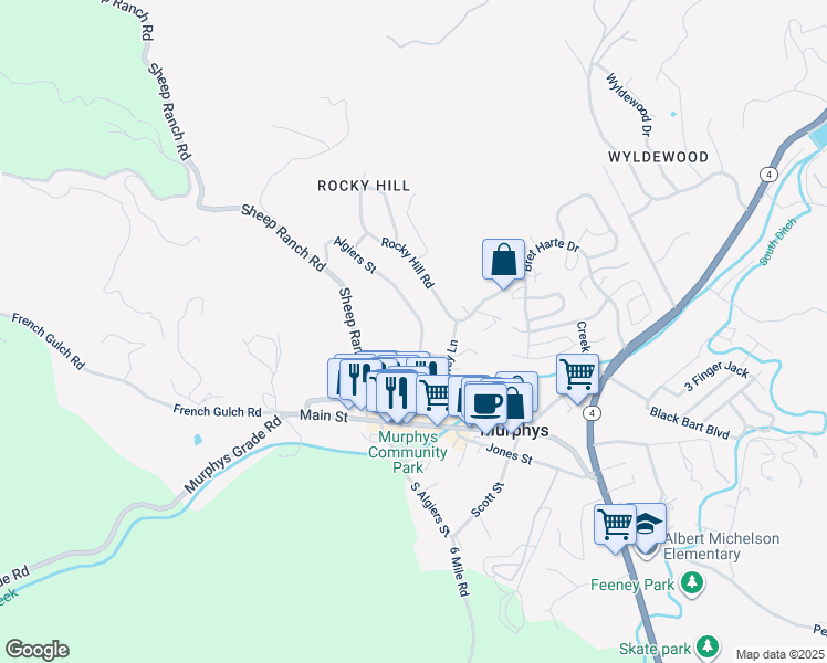 map of restaurants, bars, coffee shops, grocery stores, and more near 661 Algiers Street in Murphys