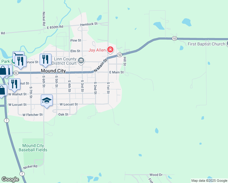 map of restaurants, bars, coffee shops, grocery stores, and more near 302 Montgomery in Mound City
