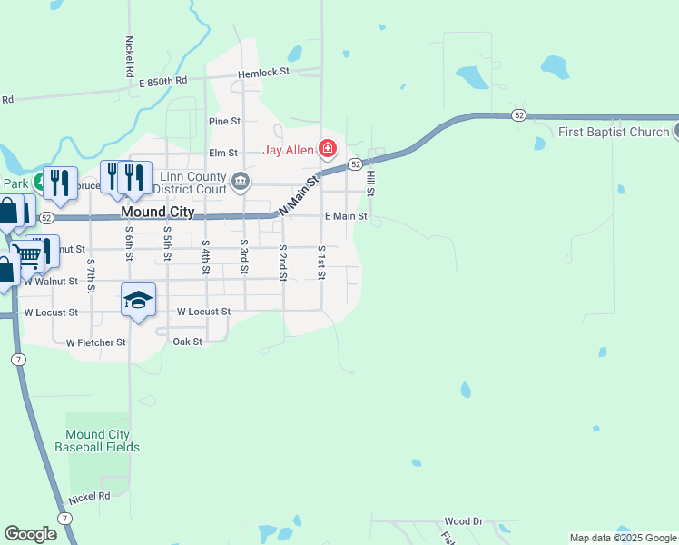 map of restaurants, bars, coffee shops, grocery stores, and more near 302 Montgomery in Mound City