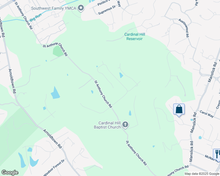 map of restaurants, bars, coffee shops, grocery stores, and more near 7925 Wooded Ridge Drive in Louisville