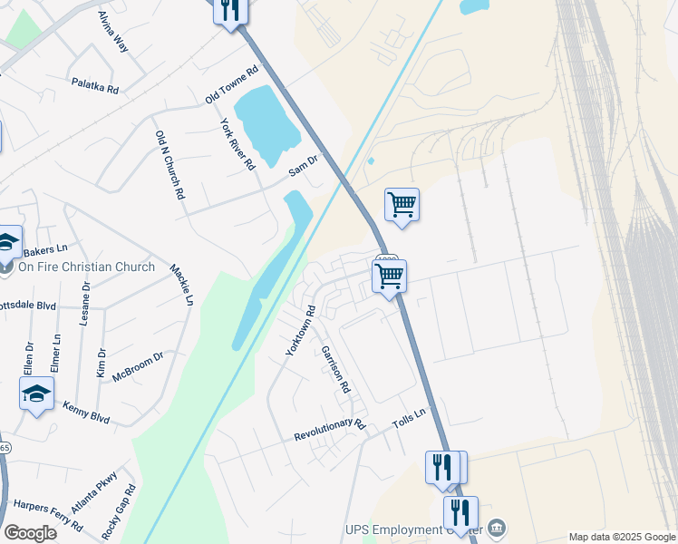 map of restaurants, bars, coffee shops, grocery stores, and more near 7334 Patrick Henry Road in Louisville