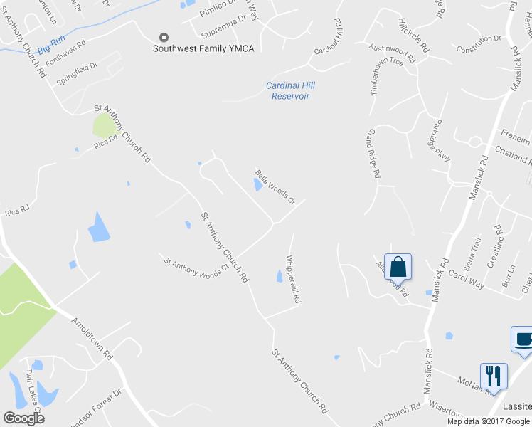 map of restaurants, bars, coffee shops, grocery stores, and more near 7925 Wooded Ridge Drive in Louisville