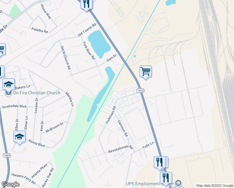 map of restaurants, bars, coffee shops, grocery stores, and more near 7305 Old Glory Court in Louisville