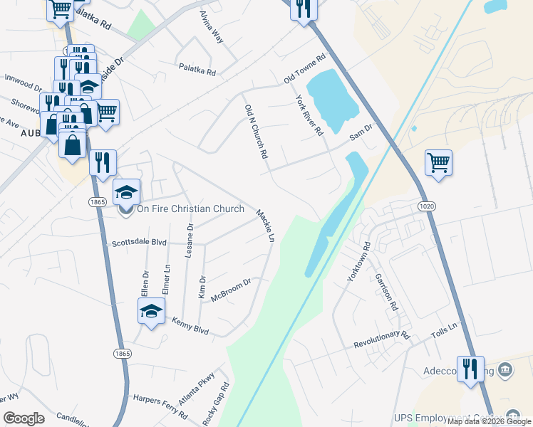 map of restaurants, bars, coffee shops, grocery stores, and more near 7605 Mackie Lane in Louisville