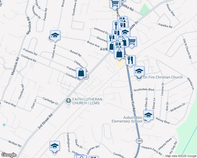 map of restaurants, bars, coffee shops, grocery stores, and more near 7500 Autumn Pointe Drive in Louisville