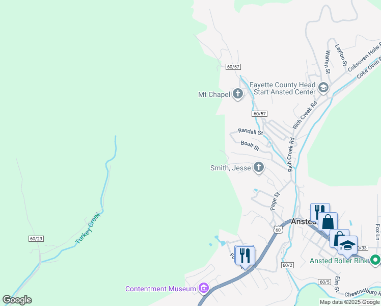map of restaurants, bars, coffee shops, grocery stores, and more near 327 Dufour Street in Ansted