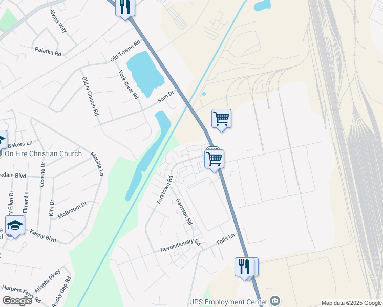 map of restaurants, bars, coffee shops, grocery stores, and more near 7333 Patrick Henry Road in Louisville