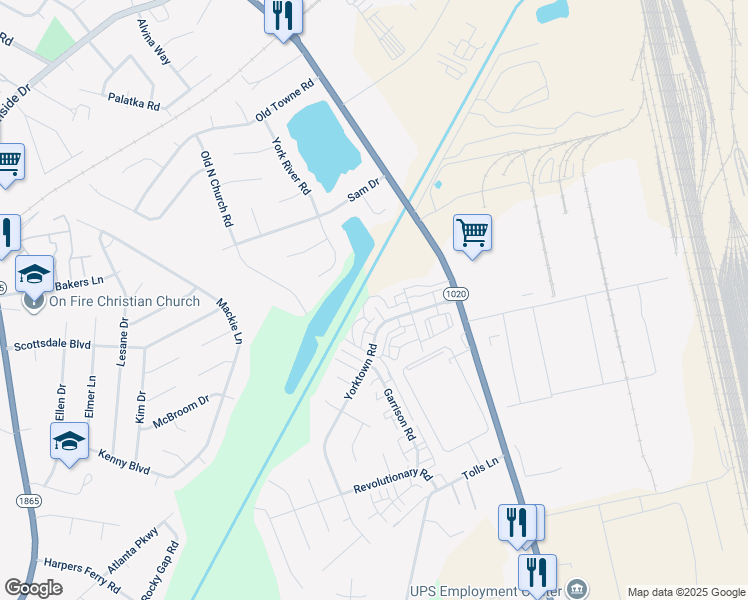 map of restaurants, bars, coffee shops, grocery stores, and more near 7301 Old Glory Court in Louisville