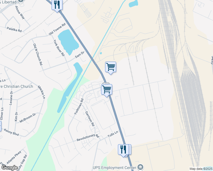 map of restaurants, bars, coffee shops, grocery stores, and more near 7103 Yorktown Road in Louisville