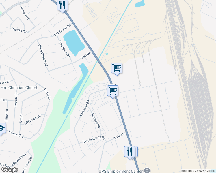 map of restaurants, bars, coffee shops, grocery stores, and more near 7102 Yorktown Road in Louisville