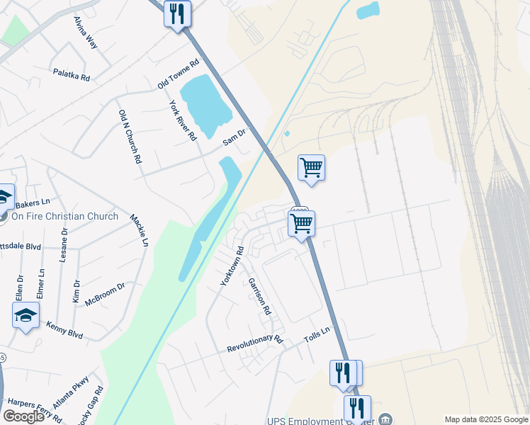 map of restaurants, bars, coffee shops, grocery stores, and more near 7335 Patrick Henry Road in Louisville