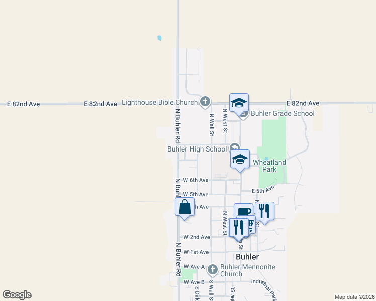 map of restaurants, bars, coffee shops, grocery stores, and more near 7th Ave in Buhler