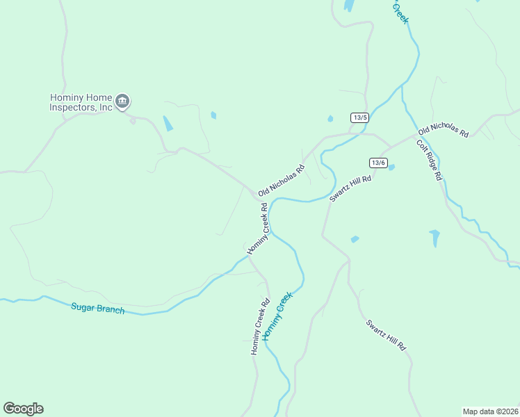 map of restaurants, bars, coffee shops, grocery stores, and more near 2351 Hominy Creek in Mount Nebo