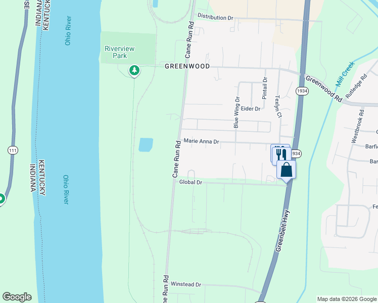 map of restaurants, bars, coffee shops, grocery stores, and more near 7606 Tommie Court in Louisville