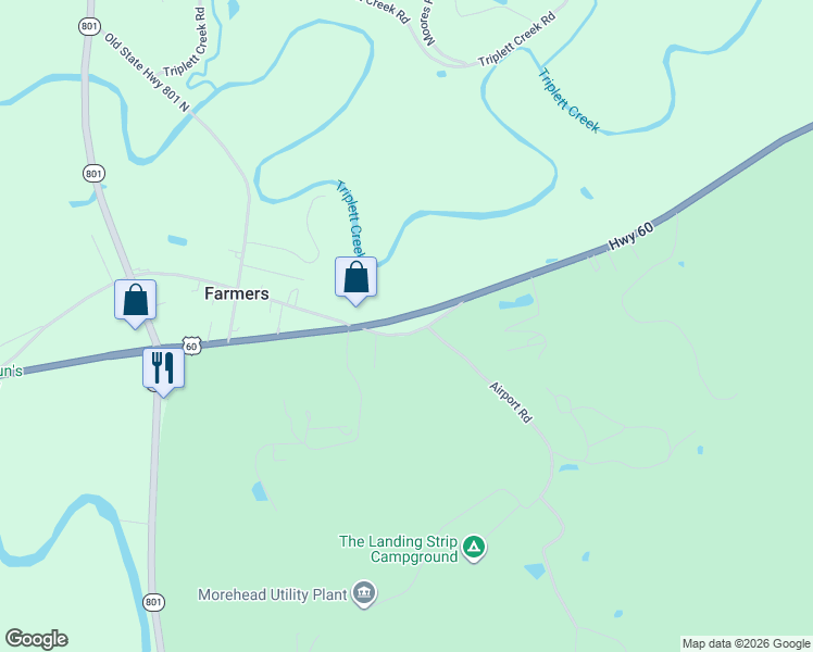 map of restaurants, bars, coffee shops, grocery stores, and more near 170 Mercantile Road in Morehead