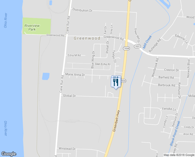 map of restaurants, bars, coffee shops, grocery stores, and more near 7602 Randy Court in Louisville