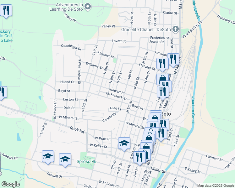 map of restaurants, bars, coffee shops, grocery stores, and more near 614 McKissock St in De Soto