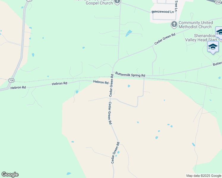 map of restaurants, bars, coffee shops, grocery stores, and more near 693 Cedar Green Road in Staunton